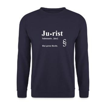 Jurist Substantiv Hat Gerne Recht Shirt - Unisex Pullover - Navy - Vorne - Alina (178cm) & Michal (187cm)