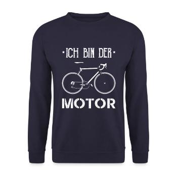 Ich bin der Motor Fahrrad MTB - Unisex Pullover - Navy - Vorne - Alina (178cm) & Michal (187cm)