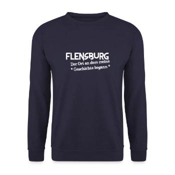 Flensburg Geboren - Unisex Pullover - Navy - Vorne - Alina (178cm) & Michal (187cm)