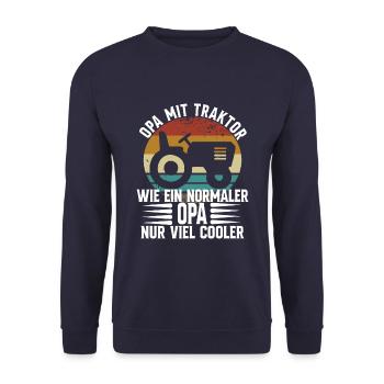 Opa Mit Traktor - Landwirt - Unisex Pullover - Navy - Vorne - Alina (178cm) & Michal (187cm)