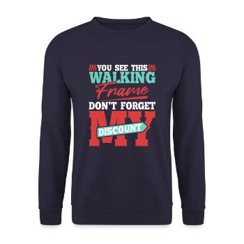 Rentner Rente Witzig Dont Forget My Discount - Unisex Pullover - Navy - Vorne - Alina (178cm) & Michal (187cm)