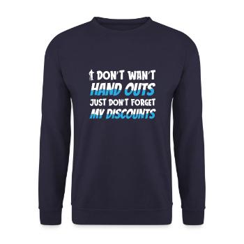 Pension de retraité drôle N’oubliez pas ma réduction - Sweat-shirt Unisexe - marine - Devant - Alina (178cm) & Michal (187cm)