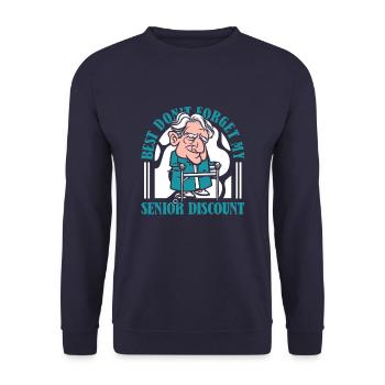 Rentner Rente Lustig Dont Forget My Discount - Unisex Pullover - Navy - Vorne - Alina (178cm) & Michal (187cm)