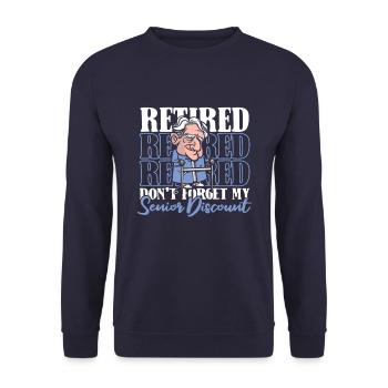 Retraite Pension Humour N’oubliez pas ma réduction - Sweat-shirt Unisexe - marine - Devant - Alina (178cm) & Michal (187cm)