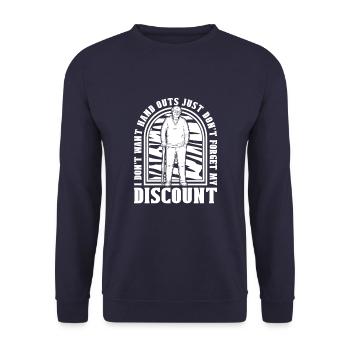 Rentner Rente Lustig Dont Forget My Discount - Unisex Pullover - Navy - Vorne - Alina (178cm) & Michal (187cm)
