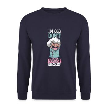 Pension de retraité N’oubliez pas ma réduction - Sweat-shirt Unisexe - marine - Devant - Alina (178cm) & Michal (187cm)