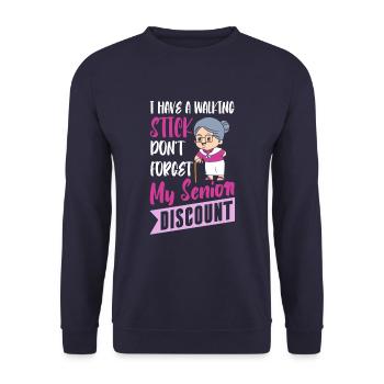 Pensioner Pension Granny Dont Forget My Senior Discount - Unisex Sweatshirt - navy - Front - Alina (178cm) & Michal (187cm)