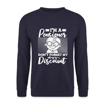 Rentner Rente Witzig Dont Forget My Discount - Unisex Pullover - Navy - Vorne - Alina (178cm) & Michal (187cm)