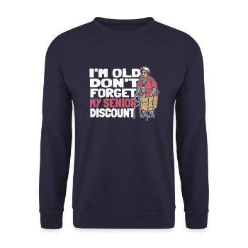 Rentner Rente Witzig Dont Forget My Discount - Unisex Pullover - Navy - Vorne - Alina (178cm) & Michal (187cm)