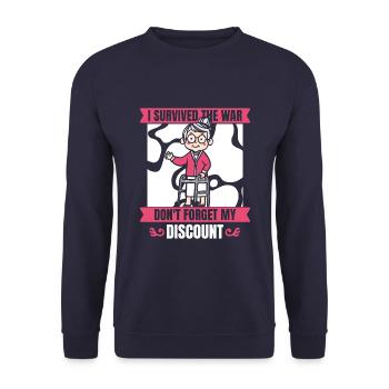 Rentner Rente Oma Dont Forget My Discount - Unisex Pullover - Navy - Vorne - Alina (178cm) & Michal (187cm)