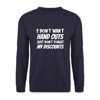 Pension de retraité drôle N’oubliez pas ma réduction - Sweat-shirt Unisexe - marine - Devant - Alina (178cm) & Michal (187cm)