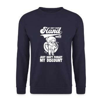 Rentner Rente Lustig Dont Forget My Discount - Unisex Pullover - Navy - Vorne - Alina (178cm) & Michal (187cm)