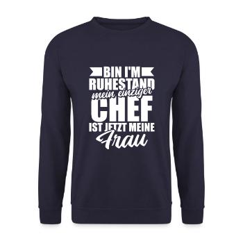 Rentner Rente Gattin Bin Im Ruhestand - Unisex Pullover - Navy - Vorne - Alina (178cm) & Michal (187cm)
