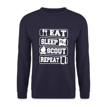 Pfadfinder Eat Sleep Scout Repeat - Unisex Pullover - Navy - Vorne - Alina (178cm) & Michal (187cm)