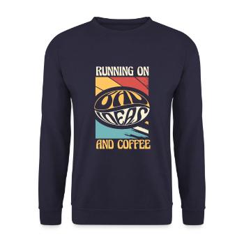 Schwarzer Humor Kaffee Running On Coffee - Unisex Pullover - Navy - Vorne - Alina (178cm) & Michal (187cm)