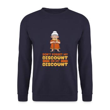 Pension de retraité drôle N’oubliez pas ma réduction - Sweat-shirt Unisexe - marine - Devant - Alina (178cm) & Michal (187cm)