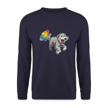Irischer Wolfshund Regenbogen Regenbogenfurz - Unisex Pullover - Navy - Vorne - Alina (178cm) & Michal (187cm)