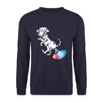 Deutsche Dogge Regenbogenfurz - Unisex Pullover - Navy - Vorne - Alina (178cm) & Michal (187cm)