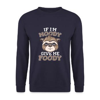 Faultier Lustig If Im Moody Give Me Foody - Unisex Pullover - Navy - Vorne - Alina (178cm) & Michal (187cm)