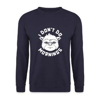 Faultier Lustig I Dont Do Mornings - Unisex Pullover - Navy - Vorne - Alina (178cm) & Michal (187cm)