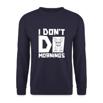 Bouledogue français Drôle Je ne fais pas les matins - Sweat-shirt Unisexe - marine - Devant - Alina (178cm) & Michal (187cm)