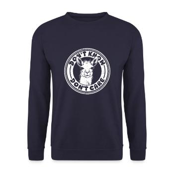 Lama Llama Funny Don't Know Dont Care - Unisex Sweatshirt - navy - Front - Alina (178cm) & Michal (187cm)