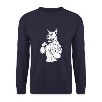 Bull Terrier Bizeps Tattoo I Love Mom - Unisex Pullover - Navy - Vorne - Alina (178cm) & Michal (187cm)