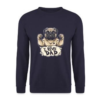 Mops Hund I Love Dad - Unisex Pullover - Navy - Vorne - Alina (178cm) & Michal (187cm)