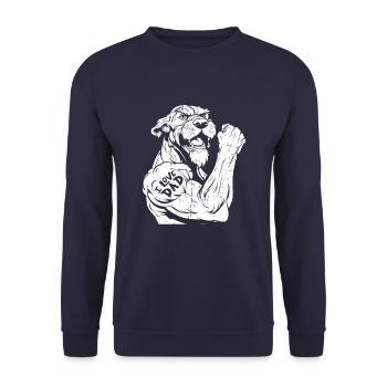 Irish Wolfhound Biceps Tattoo J’aime papa - Sweat-shirt Unisexe - marine - Devant - Alina (178cm) & Michal (187cm)