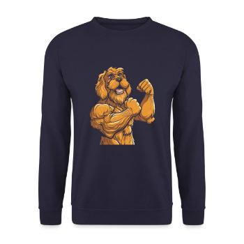 Fitness Goldener Doodle Hund - Unisex Pullover - Navy - Vorne - Alina (178cm) & Michal (187cm)