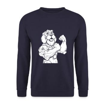 Golden Doodle Bizeps Tattoo I Love Mom - Unisex Pullover - Navy - Vorne - Alina (178cm) & Michal (187cm)