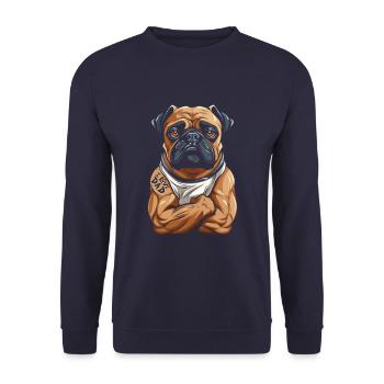 Mops Hund I Love Dad - Unisex Pullover - Navy - Vorne - Alina (178cm) & Michal (187cm)