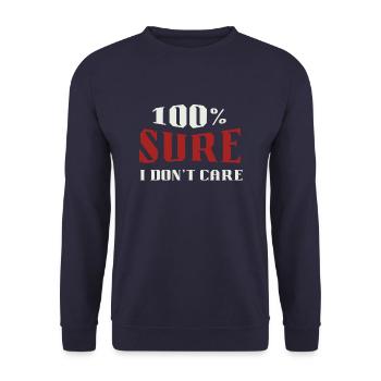 Schwarzer Humor Witzig I Dont Care - Unisex Pullover - Navy - Vorne - Alina (178cm) & Michal (187cm)