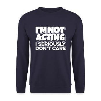 Schwarzer Humor Lustig I Dont Care - Unisex Pullover - Navy - Vorne - Alina (178cm) & Michal (187cm)