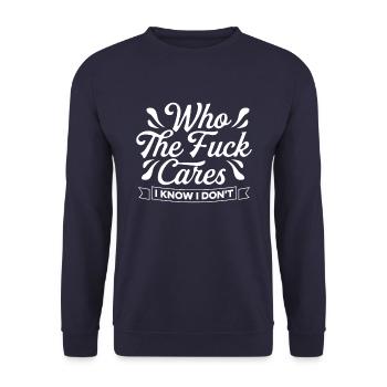 Schwarzer Humor Lustig I Dont Care - Unisex Pullover - Navy - Vorne - Alina (178cm) & Michal (187cm)