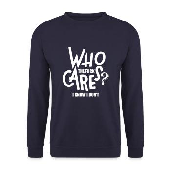 Schwarzer Humor Witzig I Dont Care - Unisex Pullover - Navy - Vorne - Alina (178cm) & Michal (187cm)