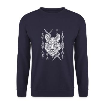Loup Polygone Géométrique Loup - Sweat-shirt Unisexe - marine - Devant - Alina (178cm) & Michal (187cm)