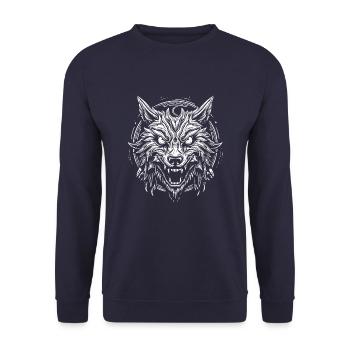 Wolf Mond Phase Lunar Wolf - Unisex Pullover - Navy - Vorne - Alina (178cm) & Michal (187cm)