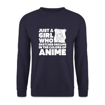 Anime Manga Anime Girl - Unisex Pullover - Navy - Vorne - Alina (178cm) & Michal (187cm)
