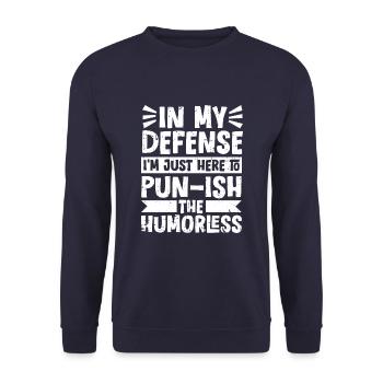 Schwarzer Humor Witzig Lustiges Wortspiel - Unisex Pullover - Navy - Vorne - Alina (178cm) & Michal (187cm)