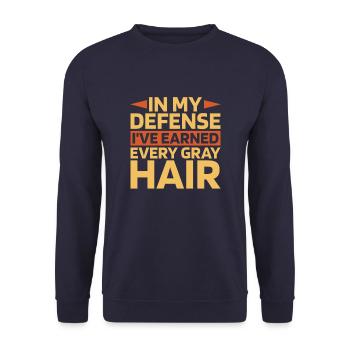 Pensioner Pension Funny Old People In My Defense - Unisex Sweatshirt - navy - Front - Alina (178cm) & Michal (187cm)