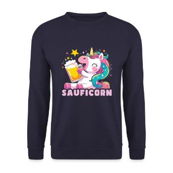 Beer Beer Lover Unicorn Sauficorn - Unisex Sweatshirt - navy - Front - Alina (178cm) & Michal (187cm)