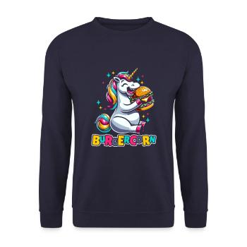 Burger Hamburger Einhorn Burgercorn - Unisex Pullover - Navy - Vorne - Alina (178cm) & Michal (187cm)