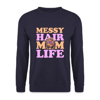 Maman Maman Messy Bun Maman Vie - Sweat-shirt Unisexe - marine - Devant - Alina (178cm) & Michal (187cm)