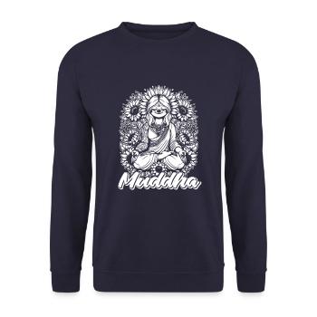 Mama Mutter Faultier Muddha Sunflower Buddha - Unisex Pullover - Navy - Vorne - Alina (178cm) & Michal (187cm)