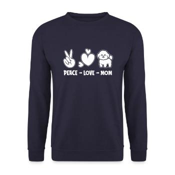 Bichon Frize Peace Love Dog Mom - Unisex Sweatshirt - navy - Front - Alina (178cm) & Michal (187cm)