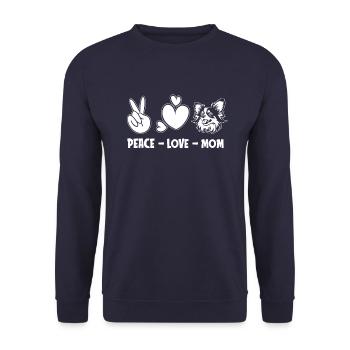 Papillon Peace Love Dog Mom - Unisex Pullover - Navy - Vorne - Alina (178cm) & Michal (187cm)
