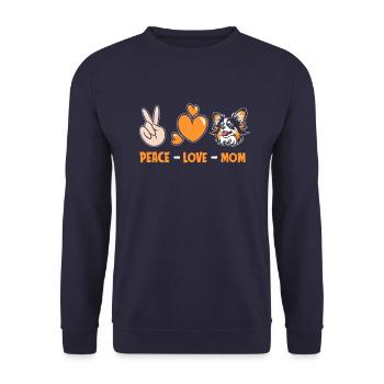 Papillon Peace Love Dog Mom - Unisex Pullover - Navy - Vorne - Alina (178cm) & Michal (187cm)