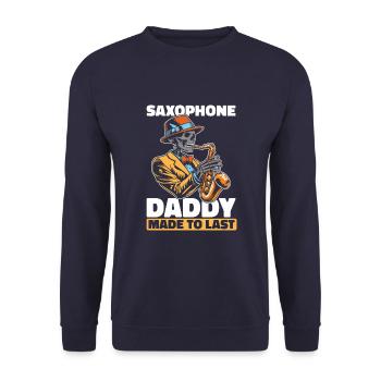 Saxophon Saxofon Skelett Fathers Day Dad - Unisex Pullover - Navy - Vorne - Alina (178cm) & Michal (187cm)