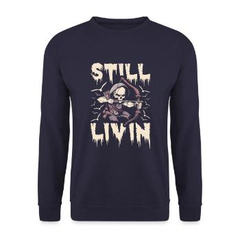 Bow Hunting Bow Hunter Skeleton - Unisex Sweatshirt - navy - Front - Alina (178cm) & Michal (187cm)